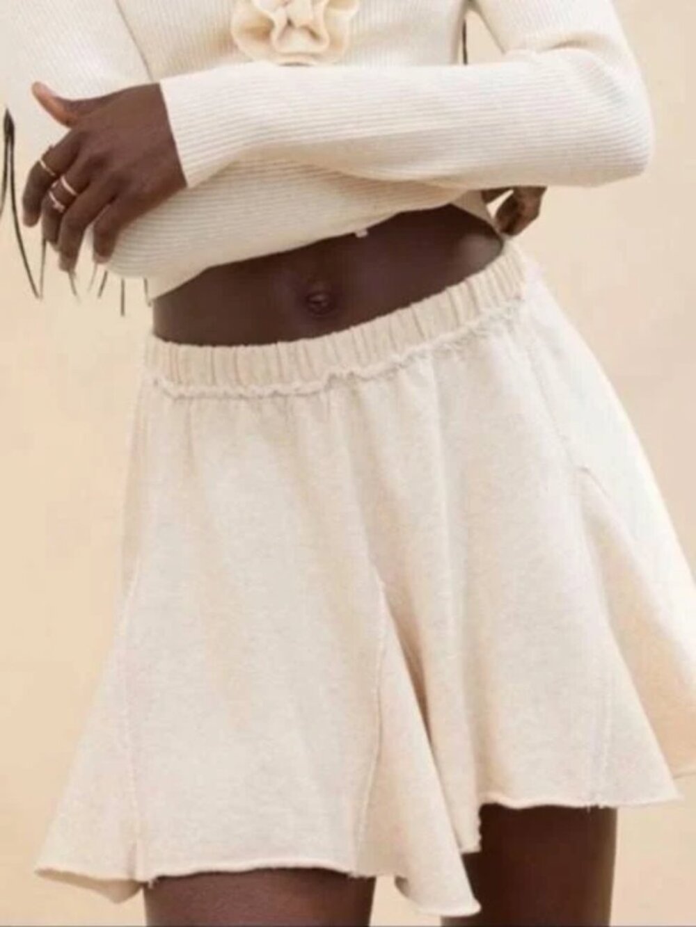 Aerie Fleece Godet Mini Skirt Heather Frost Athleisure Casual Size Small NWT